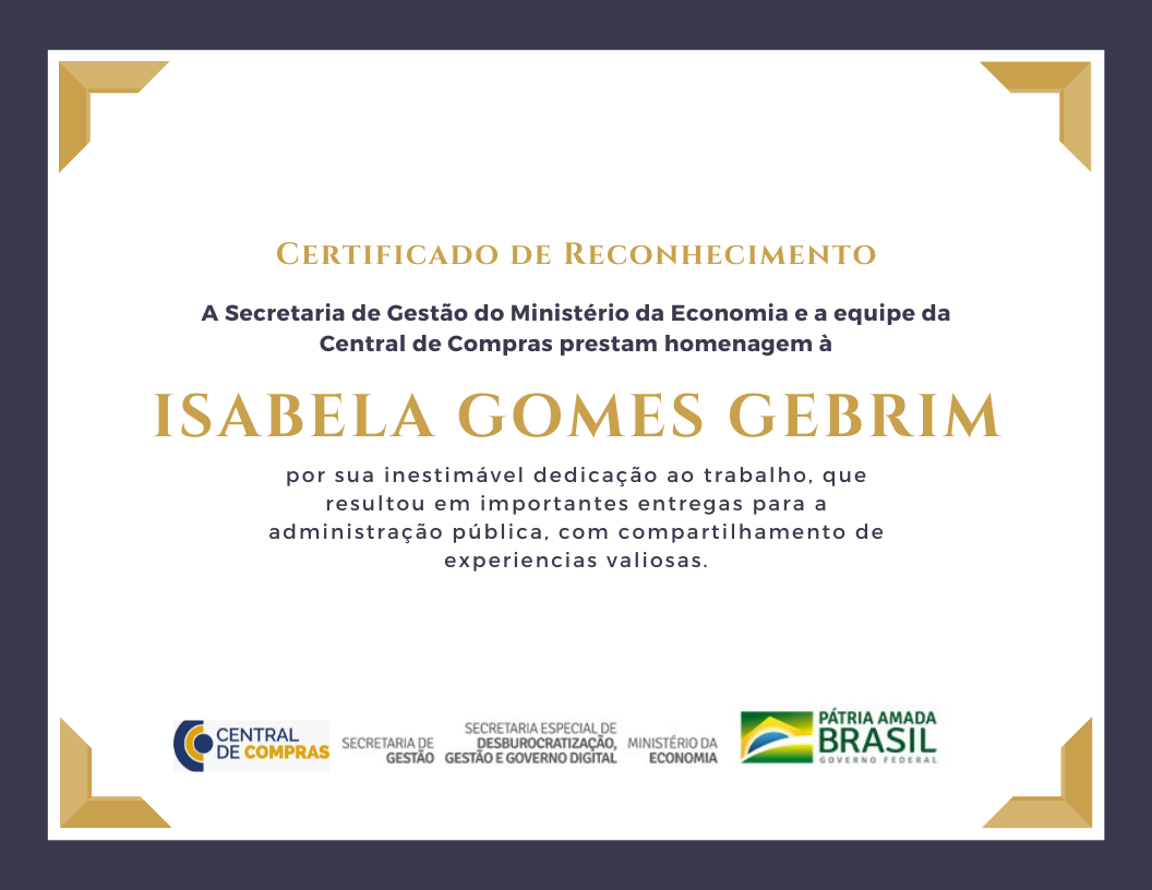 Reconhecimento pela contribuição - Isabela Gebrim